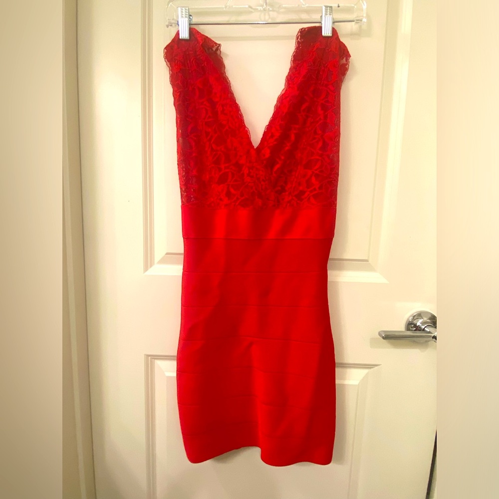 Bebe Red bandage/lace dress